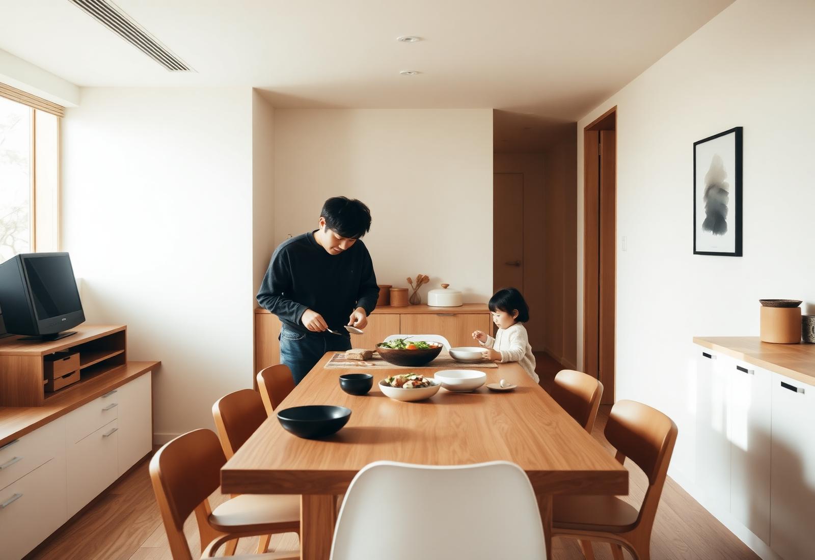 ダイニングで過ごす家族